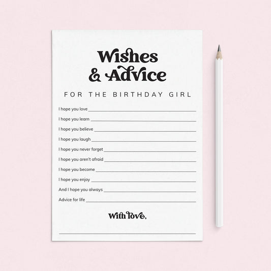 Wishes and Advice for the Birthday Girl Printable by LittleSizzle