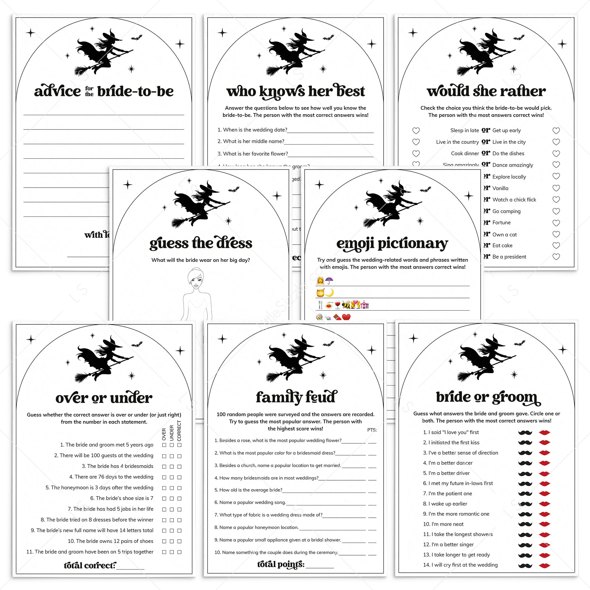 Witchy Bridal Shower Games and Activities Printable | Digital Download by LittleSizzle