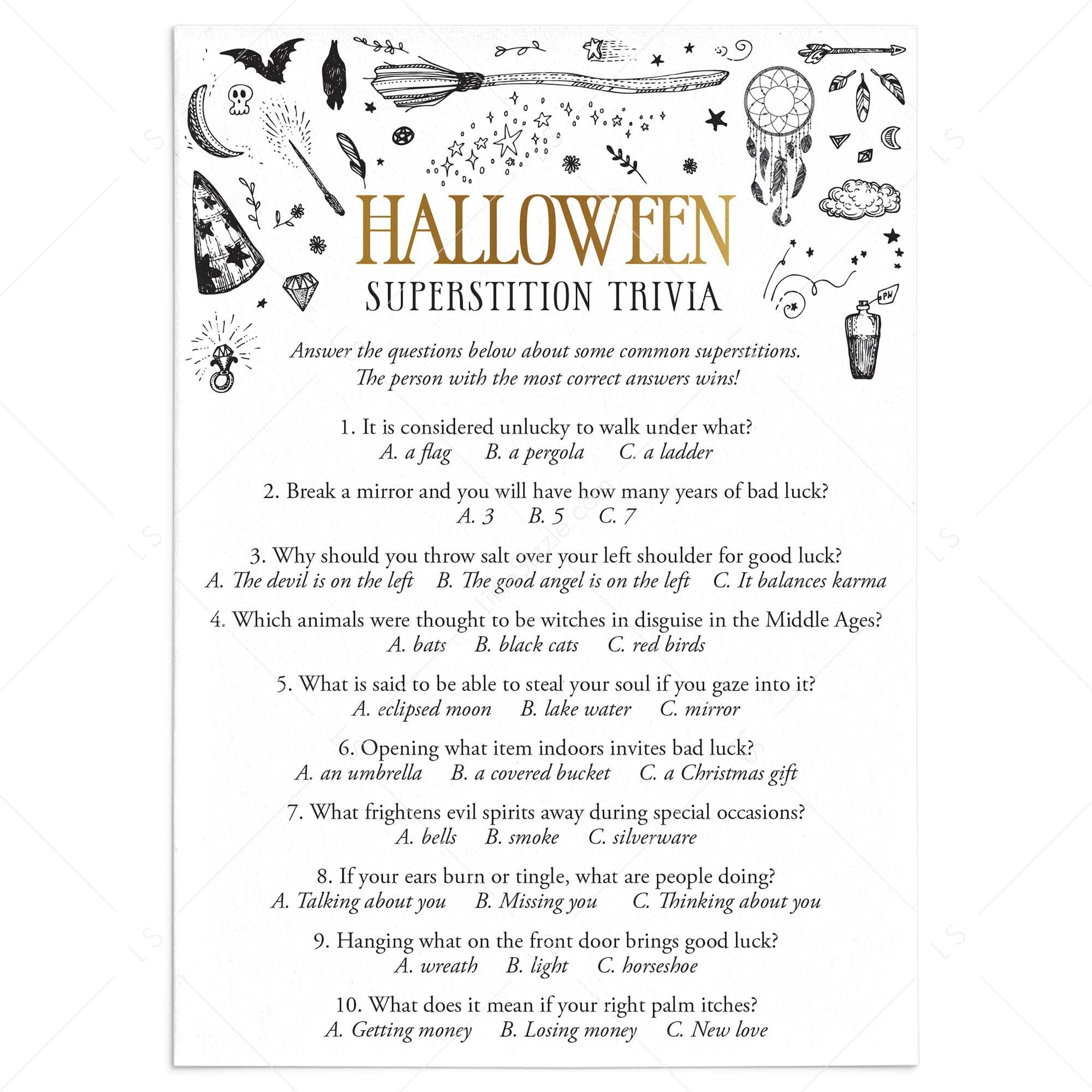 Halloween Superstition Trivia with Answer Key Printable by LittleSizzle