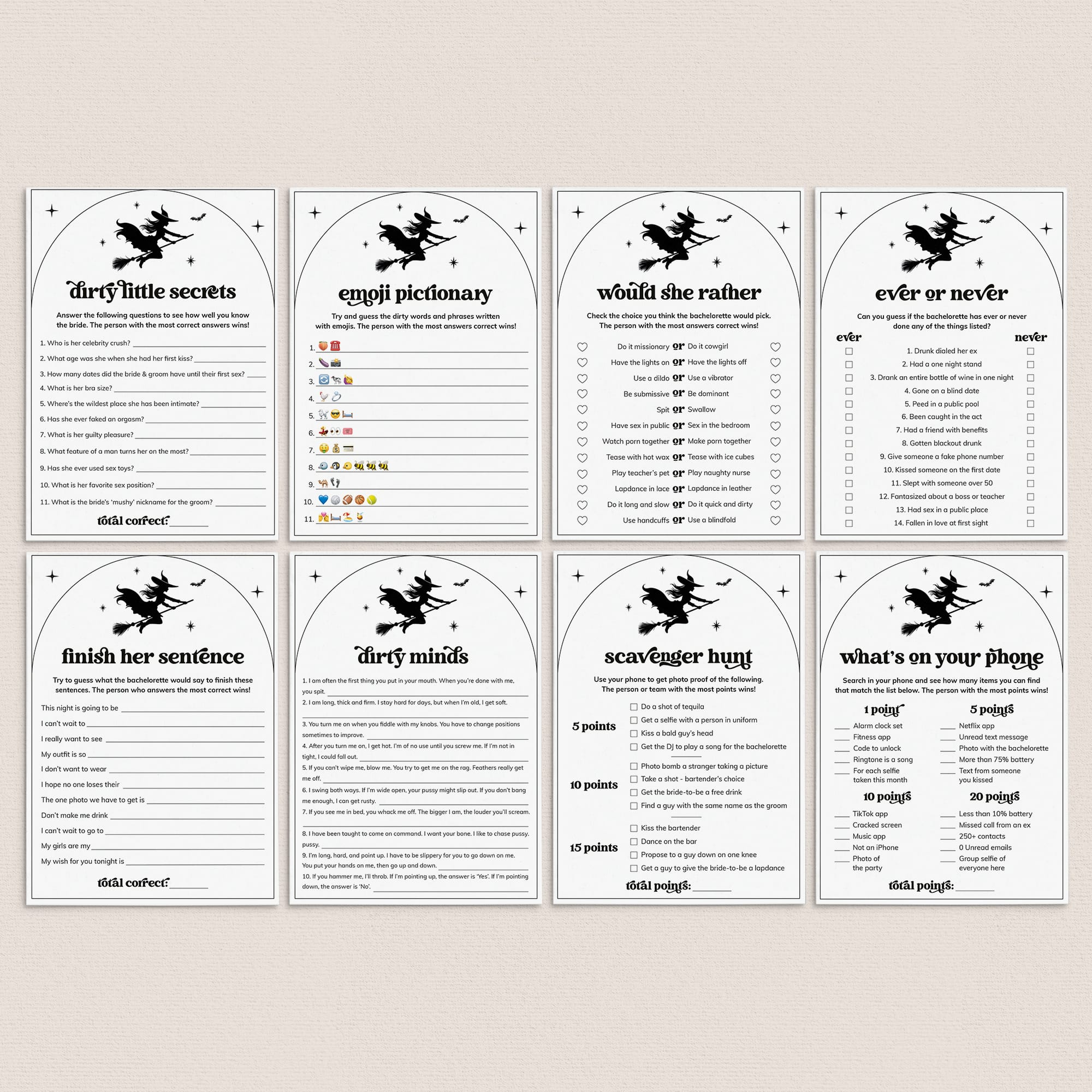 Witch Bachelorette Party Games Bundle Instant Download by LittleSizzle