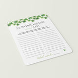 St Patty's Day Word List Printable