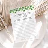 St Patty's Day Word List Printable