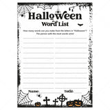 Printable Halloween Words Game Digital Download by LittleSizzle