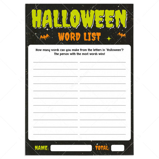 Halloween Words List Game Printable Monster Theme by LittleSizzle