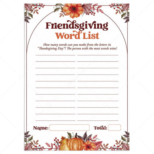 Fun & Easy Friendsgiving Game Printable Word List by LittleSizzle