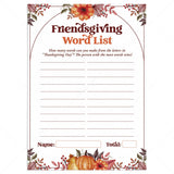 Fun & Easy Friendsgiving Game Printable Word List by LittleSizzle