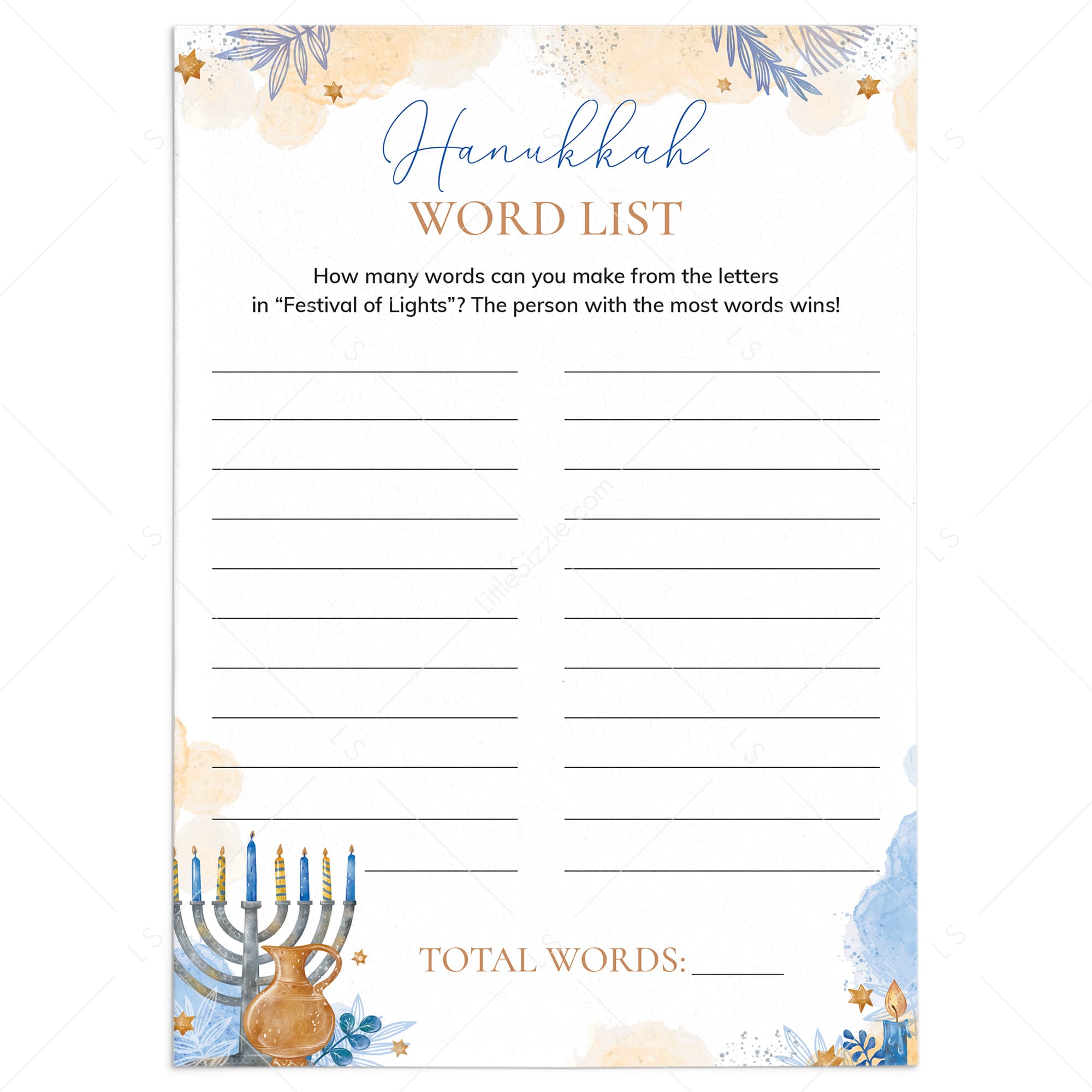 Hanukkah Work Sheet for Kids and Adults Printable by LittleSizzle