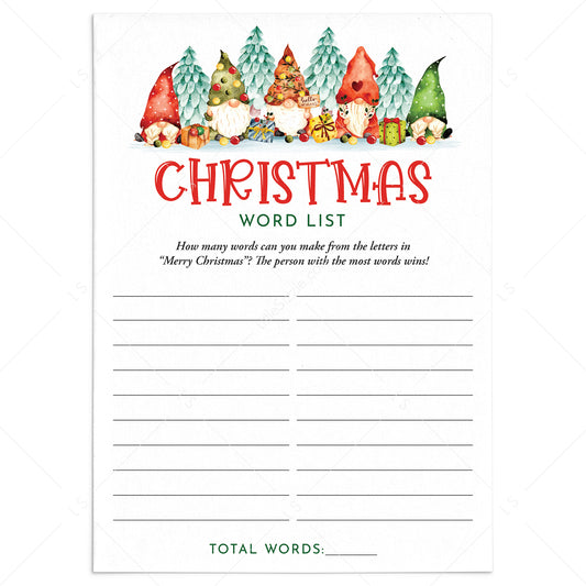 Printable Christmas Word Game with Christmas Gnomes by LittleSizzle