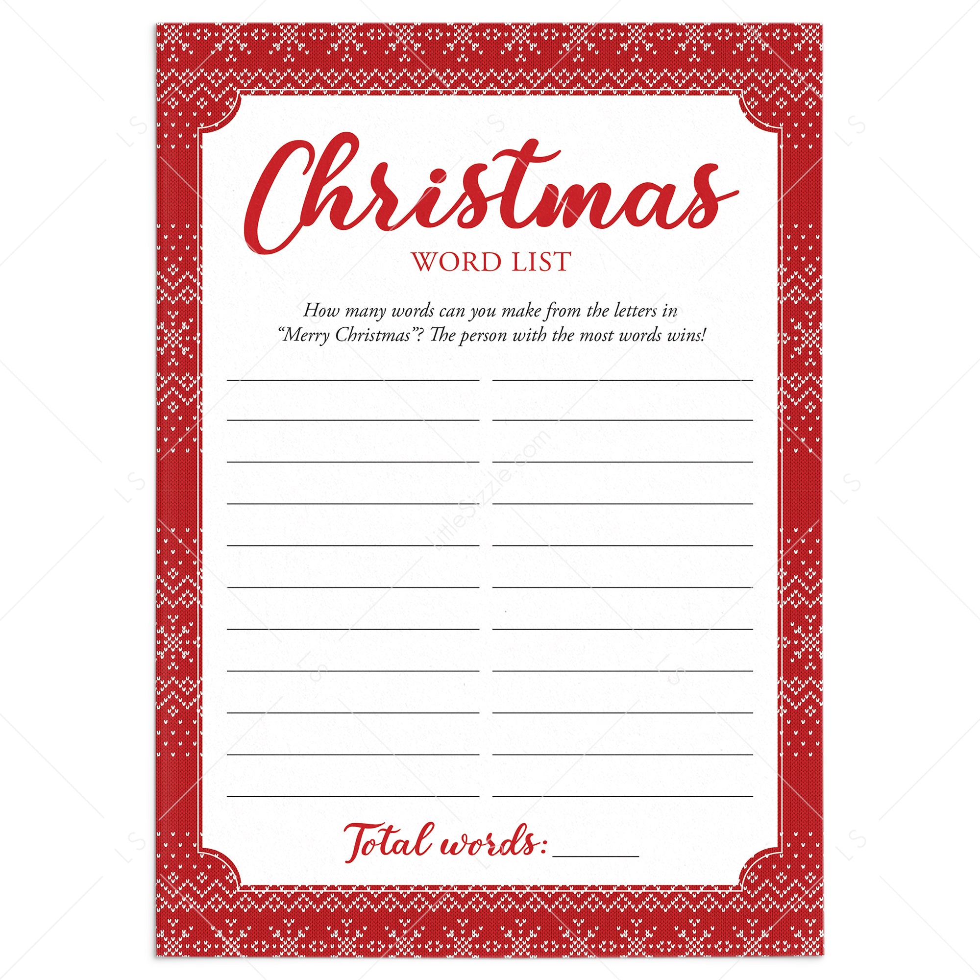 Christmas Word List Holiday Game for Families Printable by LittleSizzle
