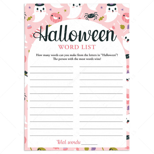 Girly Cute Ghosts Halloween Word Game Printable by LittleSizzle