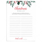 Quick Christmas Game Printable Word List by LittleSizzle
