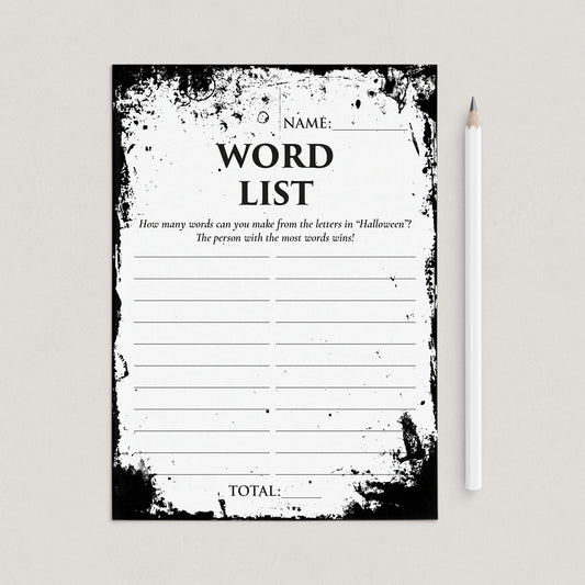 Halloween Word List Game Printable | Eerie Grunge by LittleSizzle