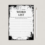 Halloween Word List Game Printable | Eerie Grunge by LittleSizzle