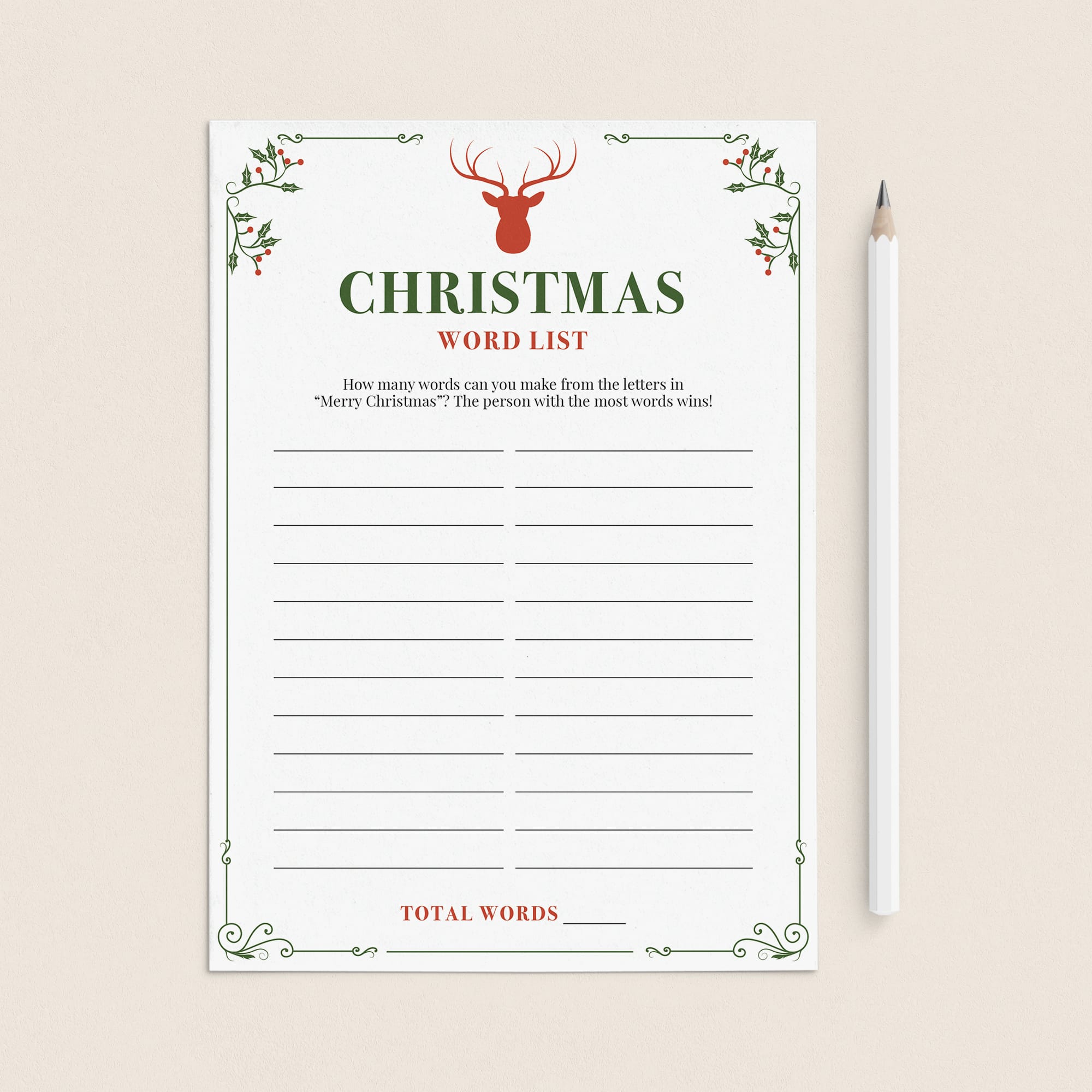 Christmas Word List Sheet Printable by LittleSizzle