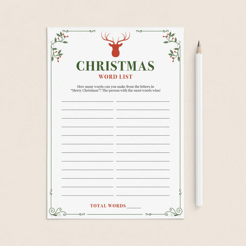 Christmas Word List Sheet Printable | Instant Download – LittleSizzle