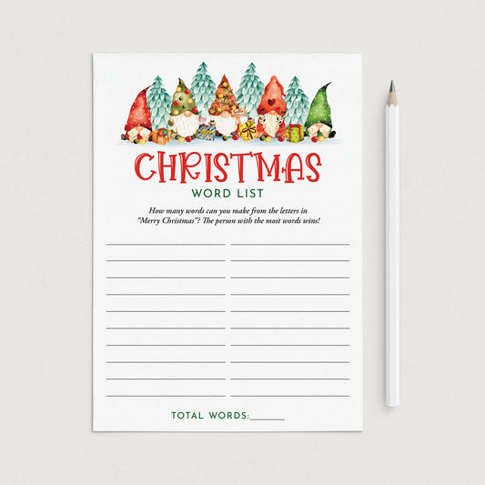 Printable Christmas Word Game with Christmas Gnomes by LittleSizzle
