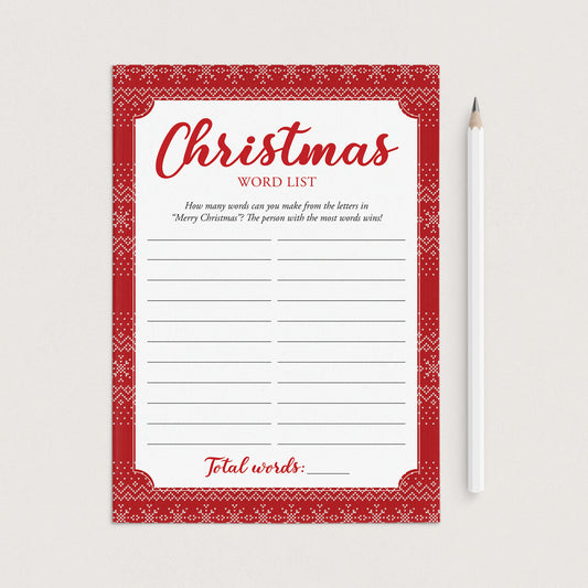 Christmas Word List Holiday Game for Families Printable by LittleSizzle