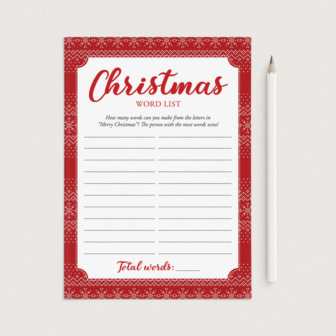 Christmas Word List Holiday Game for Families Printable – LittleSizzle
