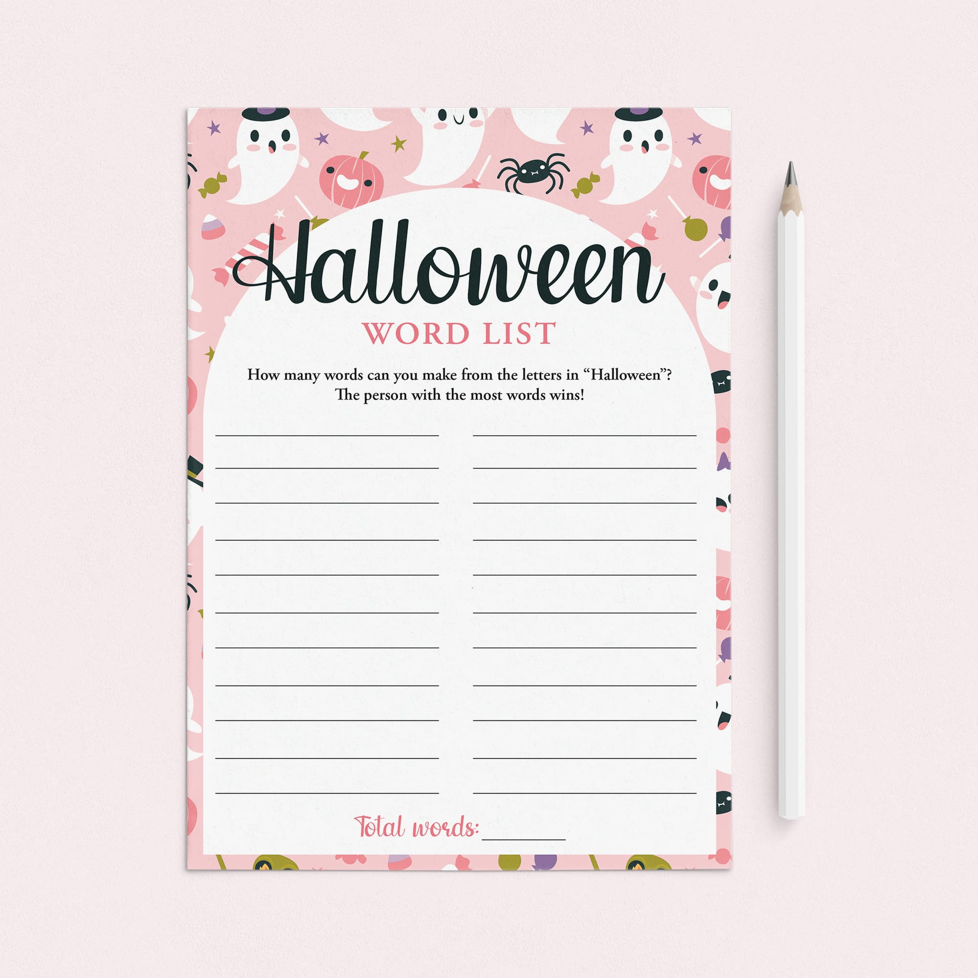 Girly Cute Ghosts Halloween Word Game Printable by LittleSizzle