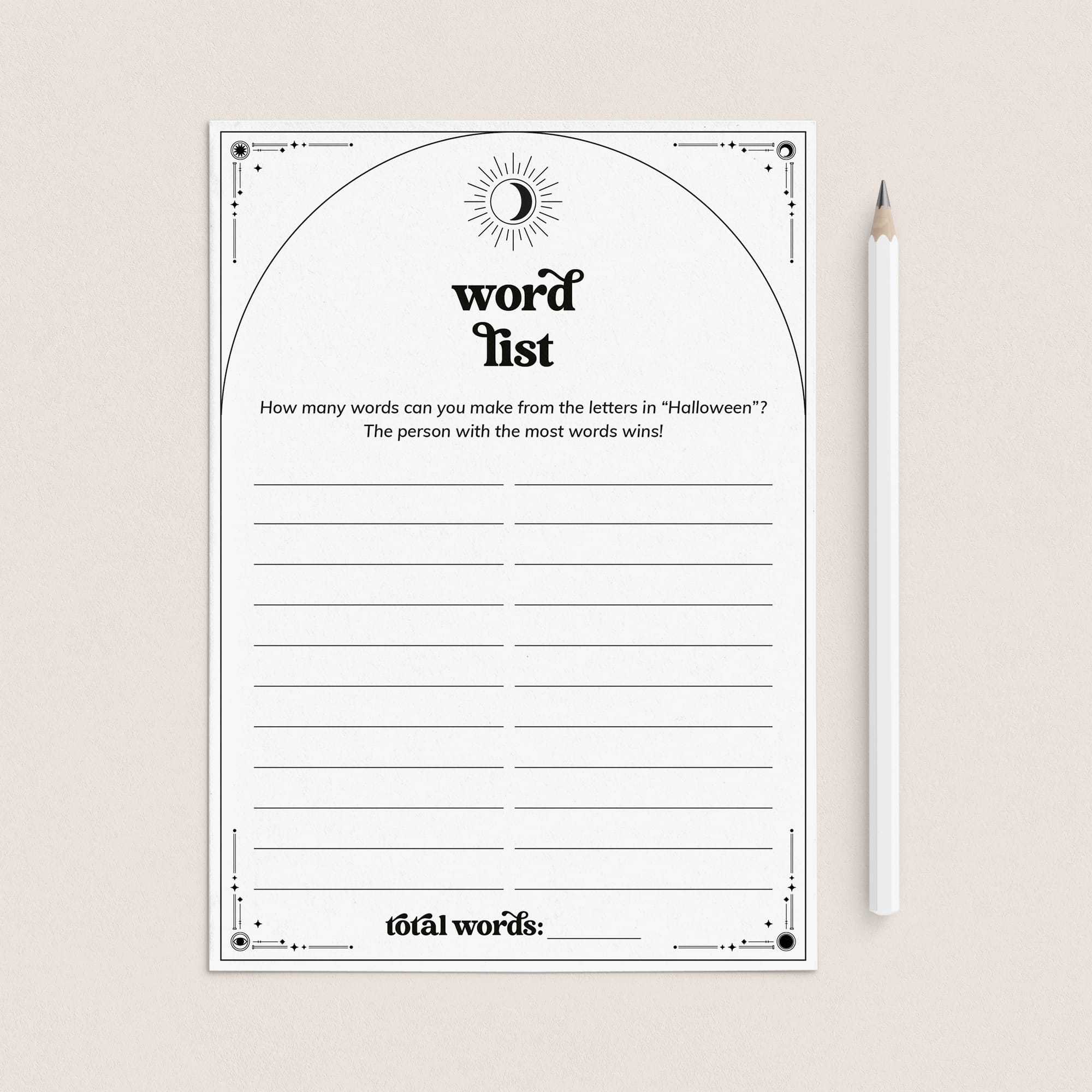 Educational Halloween Game Word List Printable by LittleSizzle