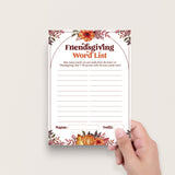 Fun & Easy Friendsgiving Game Printable Word List