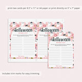 Girly Cute Ghosts Halloween Word Game Printable