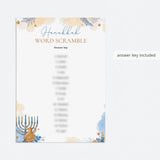 Hanukkah Word Scramble with Answer Key Printable