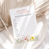 Wildflower Birthday Word Scramble Game with Answers Printable
