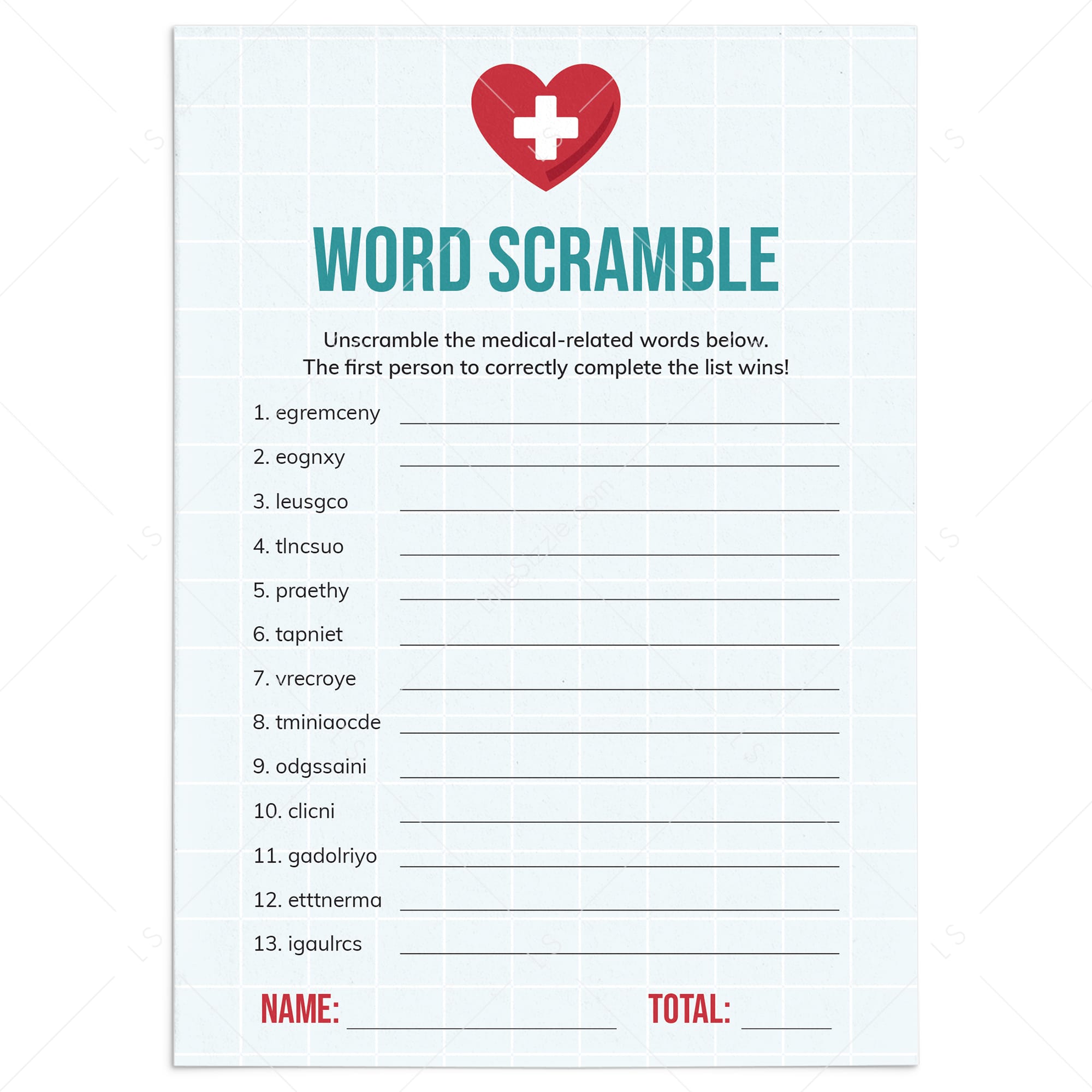 Nurses Party Game Word Scramble with Answers Printable by LittleSizzle
