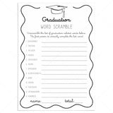 Grad Party Word Scramble Game with Answers Printable by LittleSizzle
