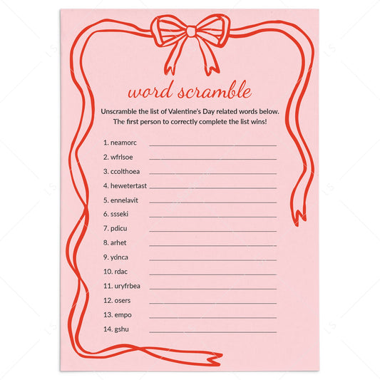 Valentine's Day Word Scramble with Answers Printable PDF by LittleSizzle