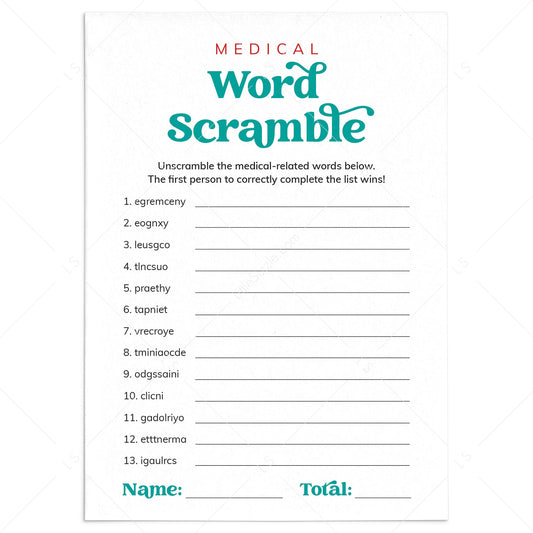 Medical Game Word Scramble with Answer Key Printable by LittleSizzle