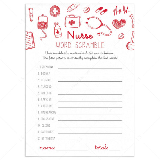 Nurse Word Scramble Answers Included by LittleSizzle