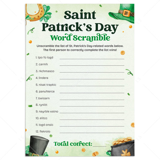 Saint Patricks Day Game Word Scramble with Answers PDF by LittleSizzle