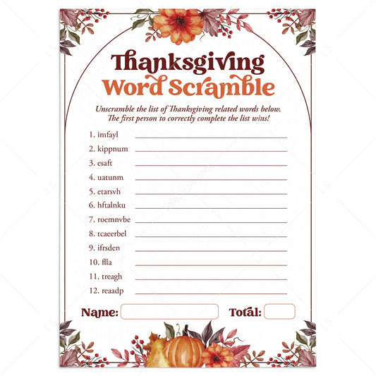 Thanksgiving Word Scramble Answers Included | Instant Download by LittleSizzle