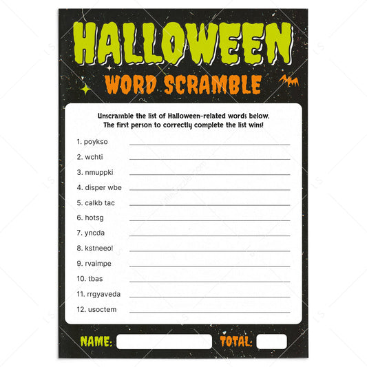 Halloween Word Scramble Printable Game Monster Theme by LittleSizzle