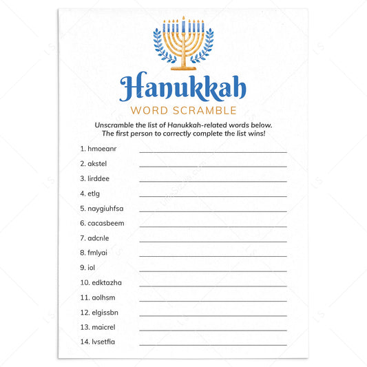 Printable Hanukkah Word Scramble with Answers by LittleSizzle