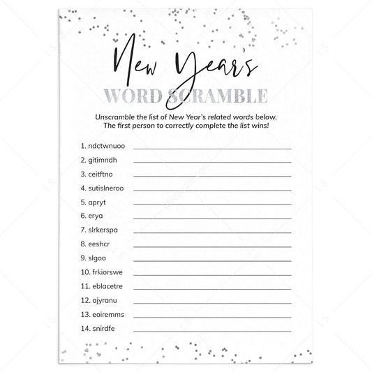 New Year's Word Scramble with Answer Key Printable by LittleSizzle