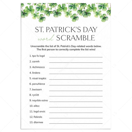 Word Scramble Game for St Patricks Day Printable by LittleSizzle