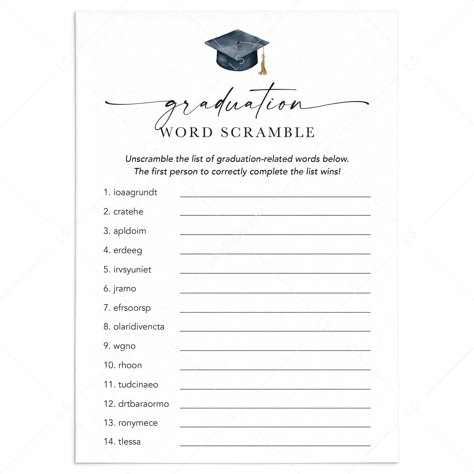 Printable Word Scramble Game for Graduation Table Decor by LittleSizzle