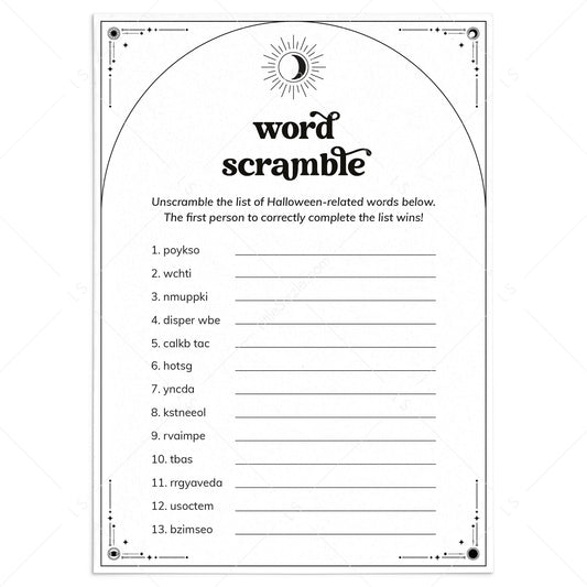 Printable Halloween Word Scramble with Answers Digital Download by LittleSizzle
