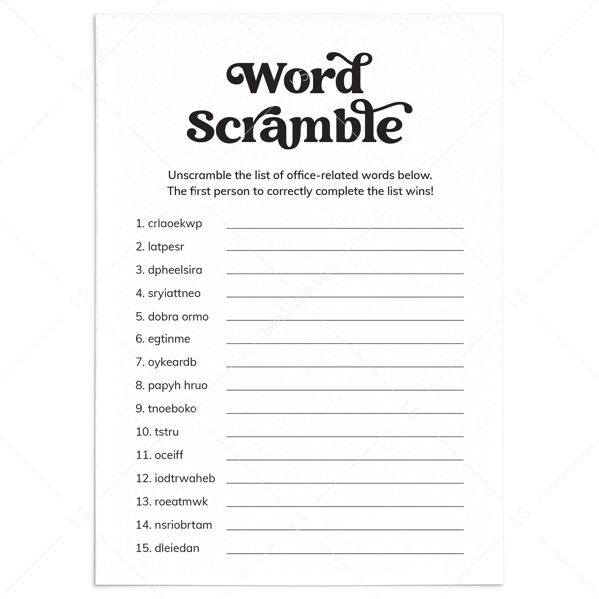 Word Scramble Game for Work | Answers Included | Printable by LittleSizzle