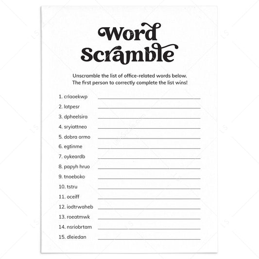 Word Scramble Game for Work | Answers Included | Printable by LittleSizzle