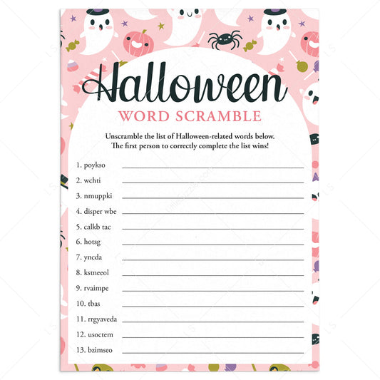 Teen Girl Halloween Party Game Word Scramble Printable by LittleSizzle