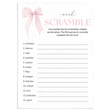 Coquette Birthday Party Game Word Scramble Printable by LittleSizzle