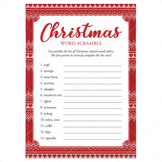 Christmas Word Scramble and Answers Printable by LittleSizzle