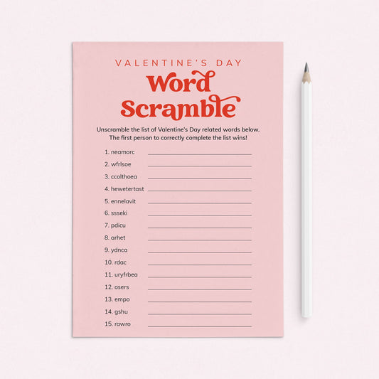 Valentine's Day Word Scramble Printable with Answers by LittleSizzle