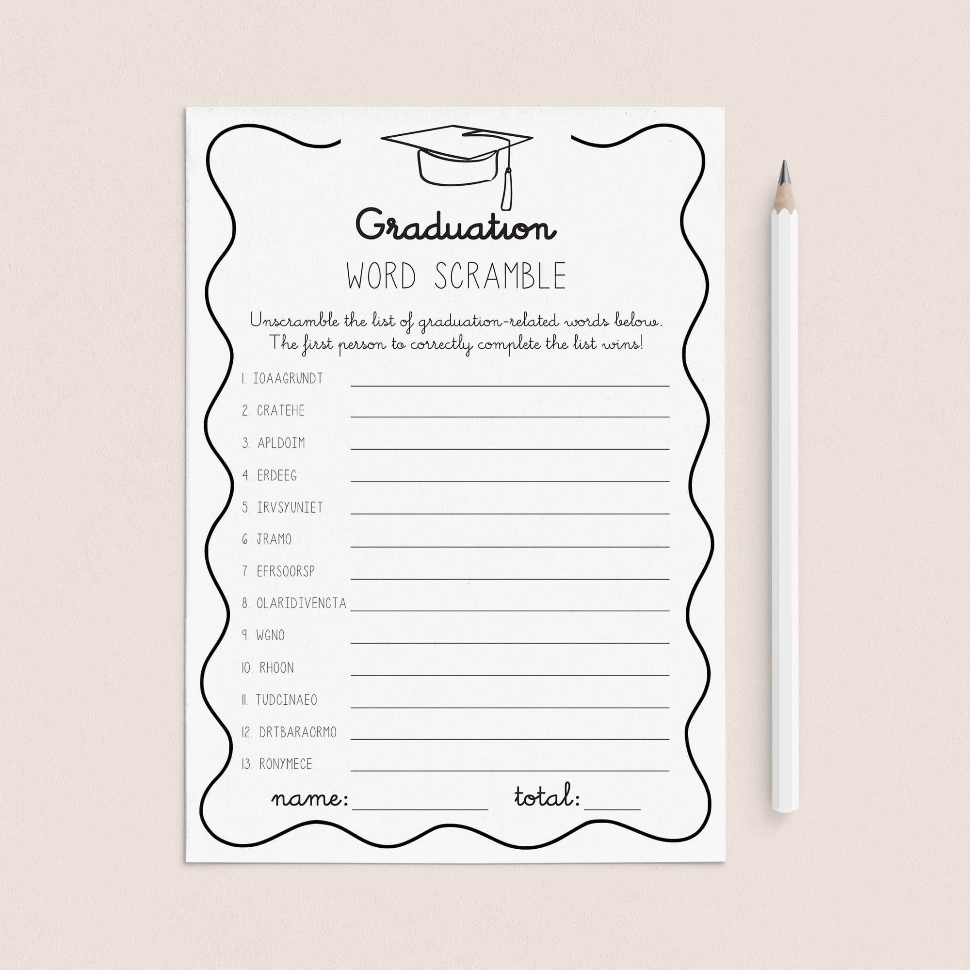 Grad Party Word Scramble Game with Answers Printable by LittleSizzle