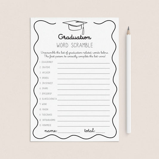 Grad Party Word Scramble Game with Answers Printable by LittleSizzle