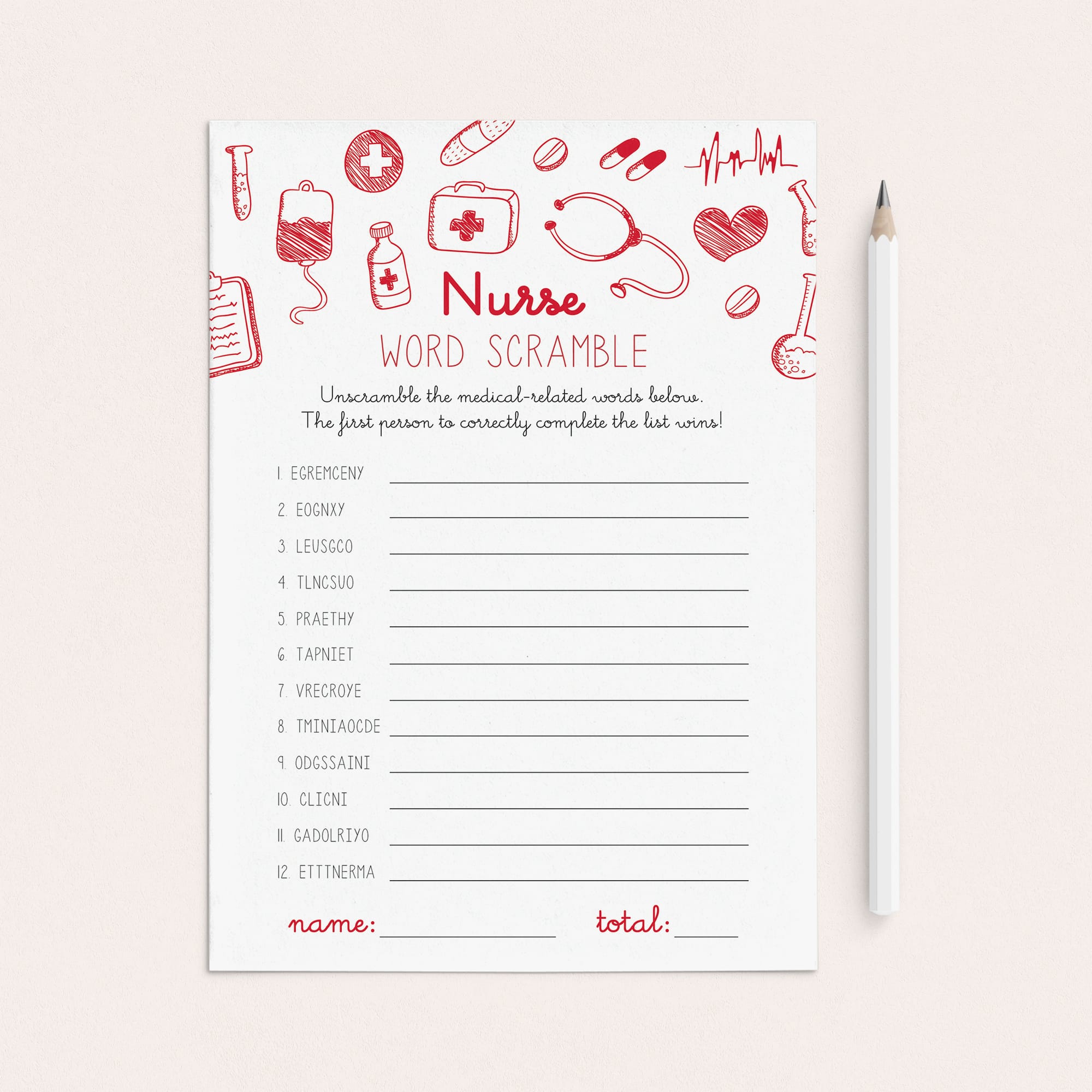 Nurse Word Scramble Answers Included by LittleSizzle
